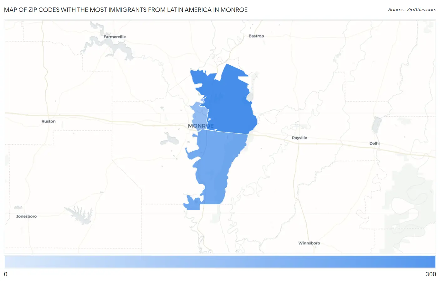Zip Codes with the Most Immigrants from Latin America in Monroe Map