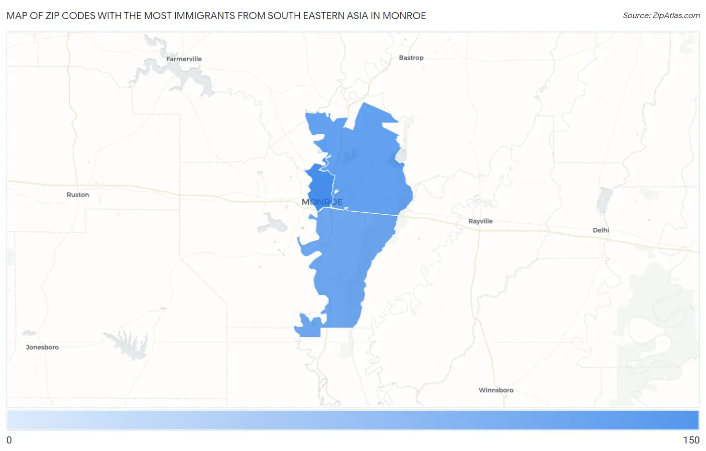 Zip Codes with the Most Immigrants from South Eastern Asia in Monroe Map
