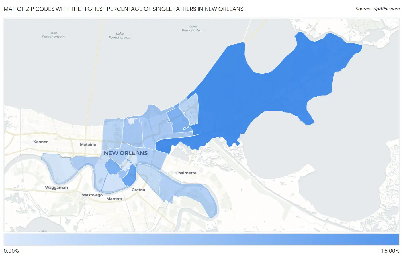 Zip Codes with the Highest Percentage of Single Fathers in New Orleans Map