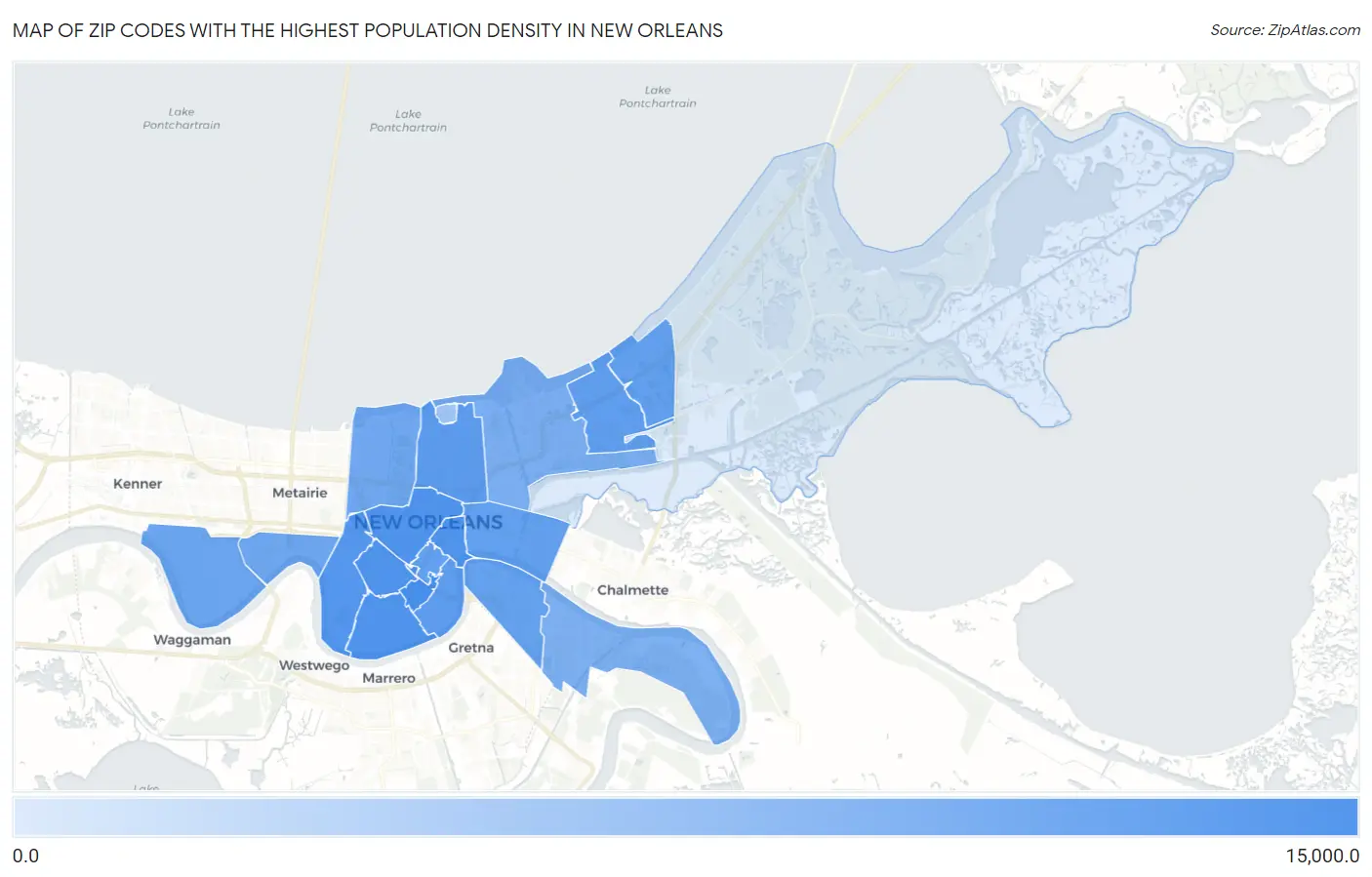 Zip Codes with the Highest Population Density in New Orleans Map