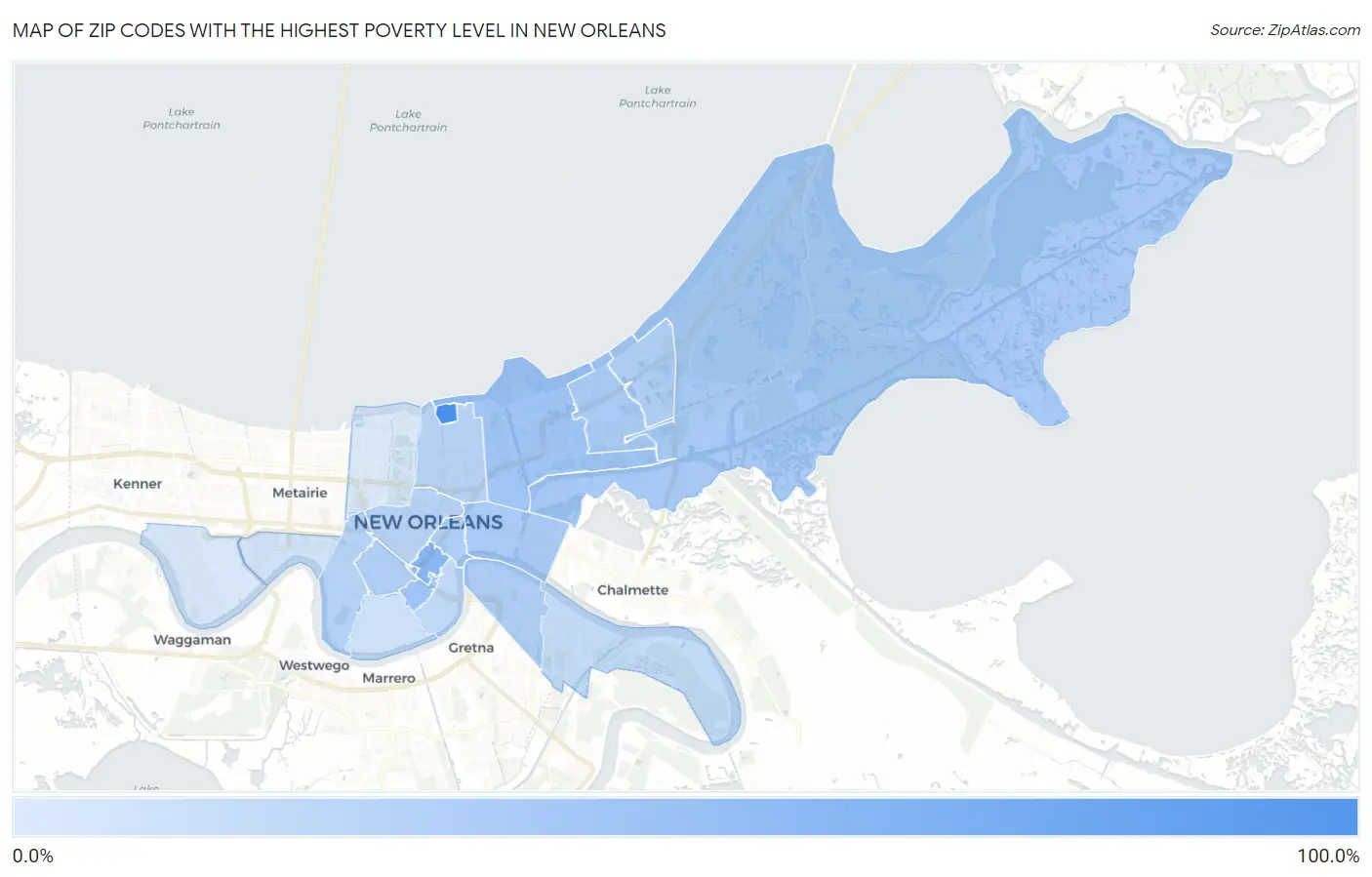 Zip Codes with the Highest Poverty Level in New Orleans Map