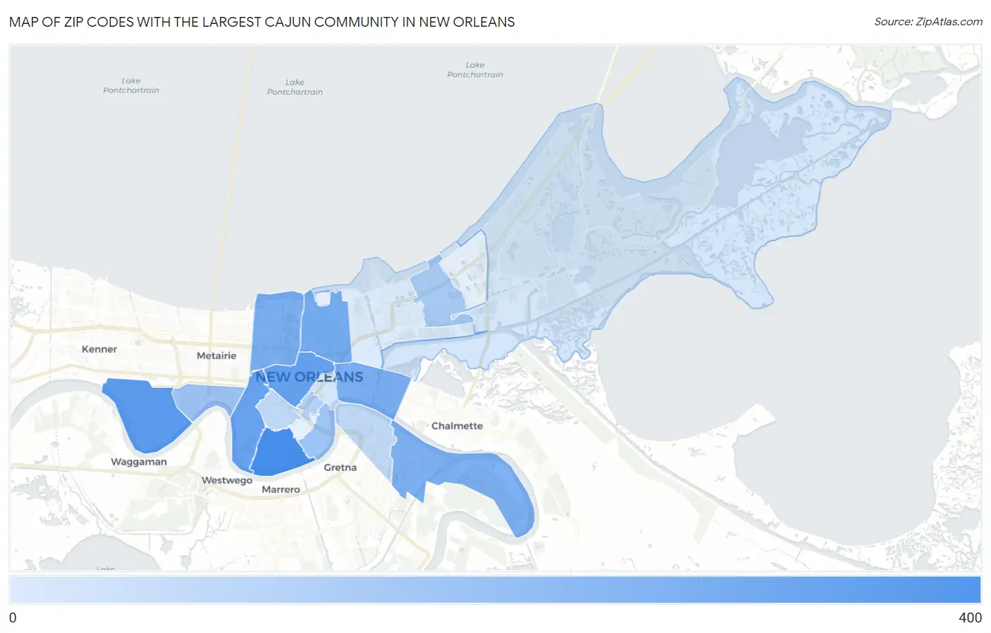 Zip Codes with the Largest Cajun Community in New Orleans Map