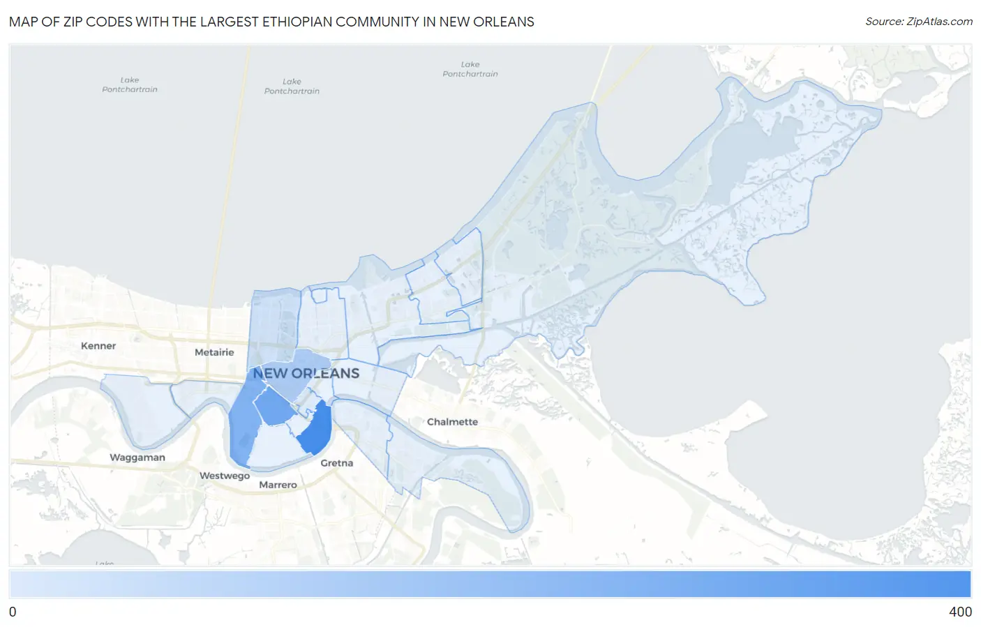 Zip Codes with the Largest Ethiopian Community in New Orleans Map