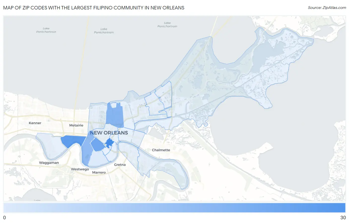 Zip Codes with the Largest Filipino Community in New Orleans Map