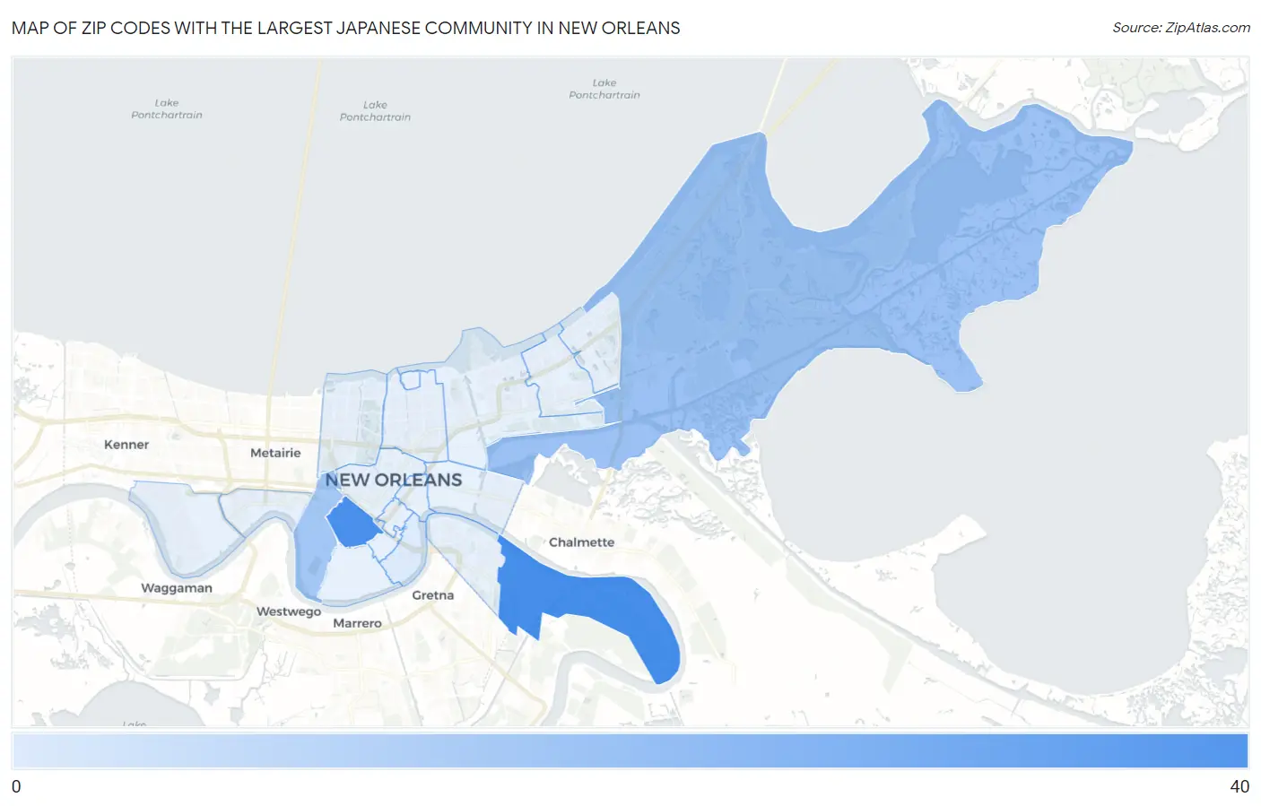 Zip Codes with the Largest Japanese Community in New Orleans Map