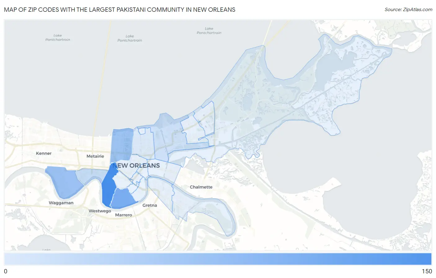 Zip Codes with the Largest Pakistani Community in New Orleans Map