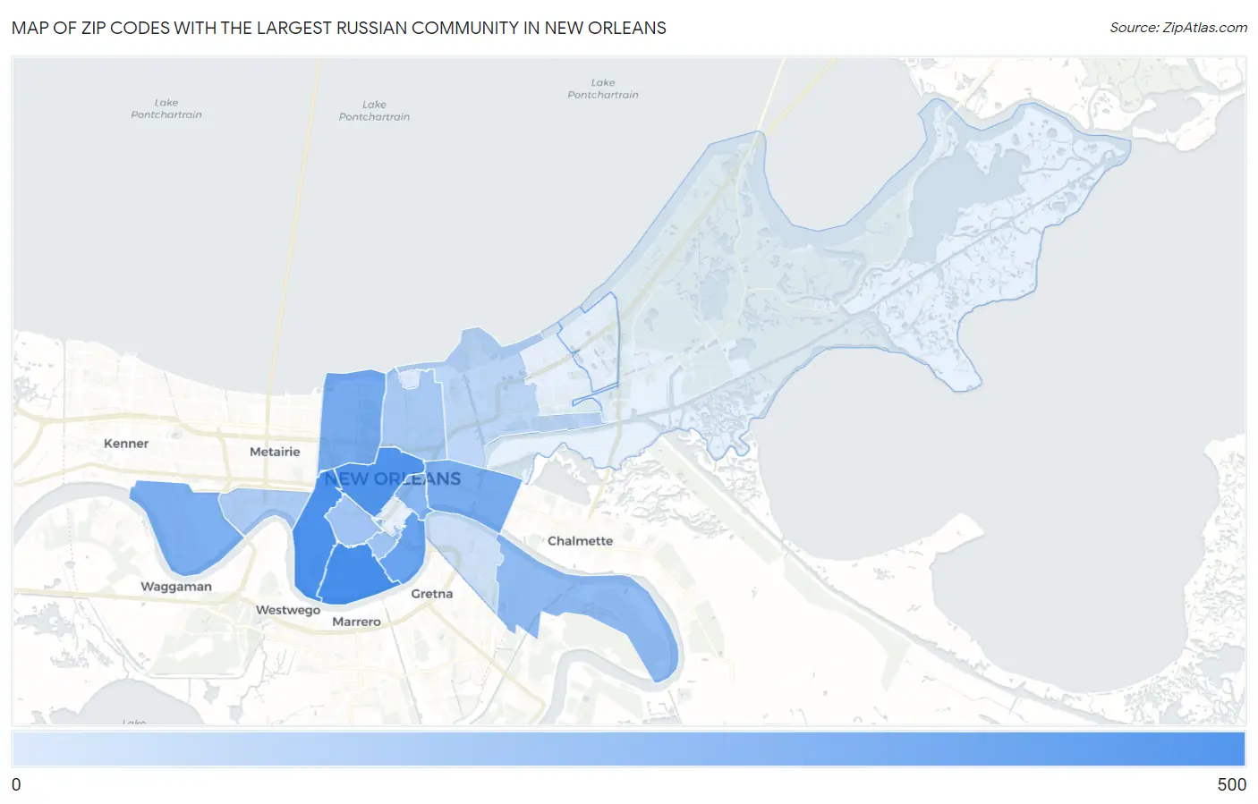 Zip Codes with the Largest Russian Community in New Orleans Map