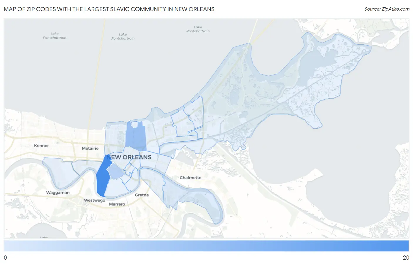 Zip Codes with the Largest Slavic Community in New Orleans Map