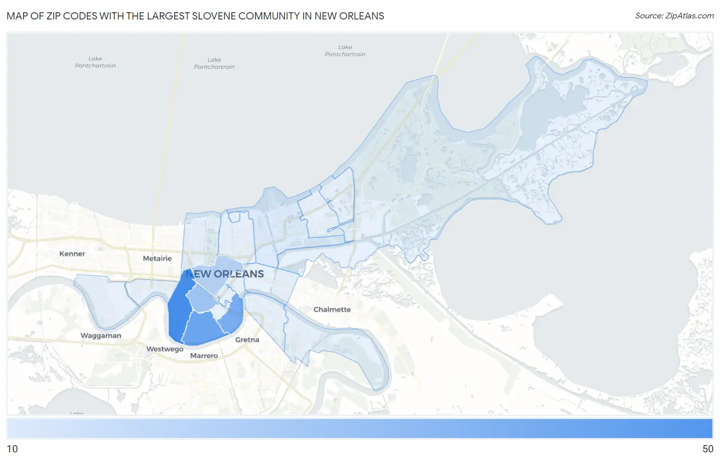 Zip Codes with the Largest Slovene Community in New Orleans Map
