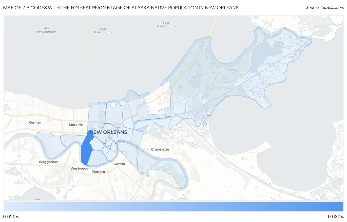 Zip Codes with the Highest Percentage of Alaska Native Population in New Orleans Map