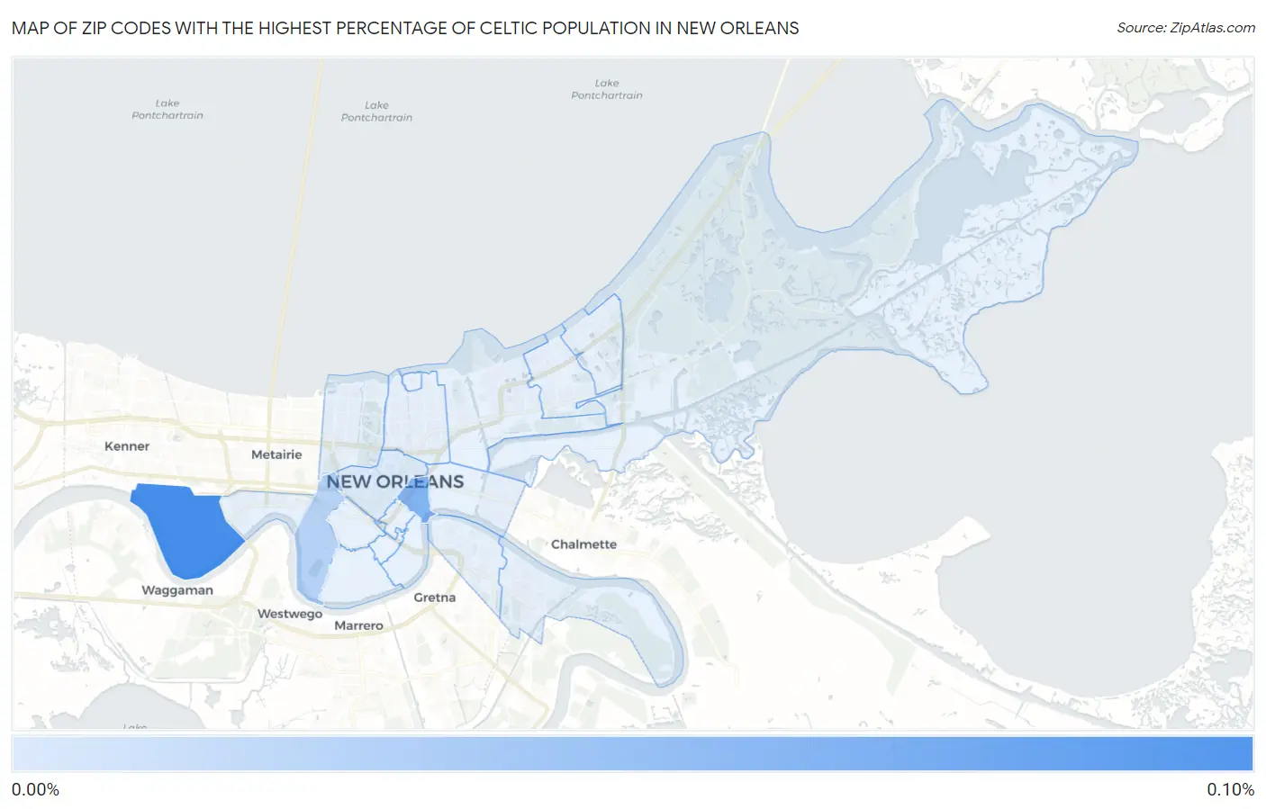 Zip Codes with the Highest Percentage of Celtic Population in New Orleans Map