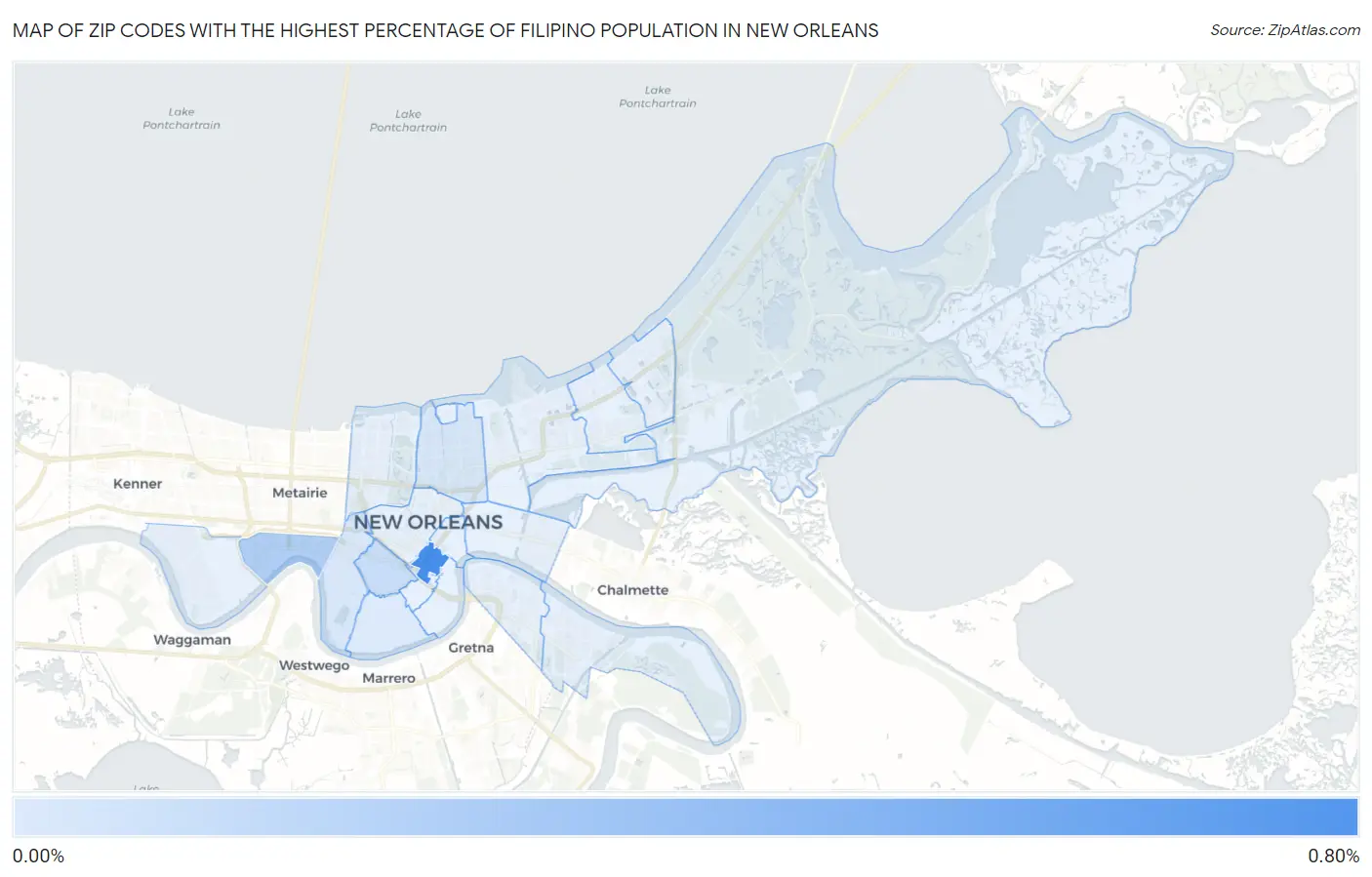 Zip Codes with the Highest Percentage of Filipino Population in New Orleans Map