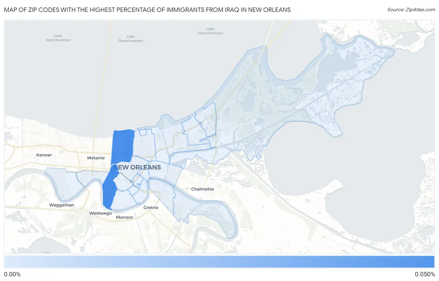Zip Codes with the Highest Percentage of Immigrants from Iraq in New Orleans Map