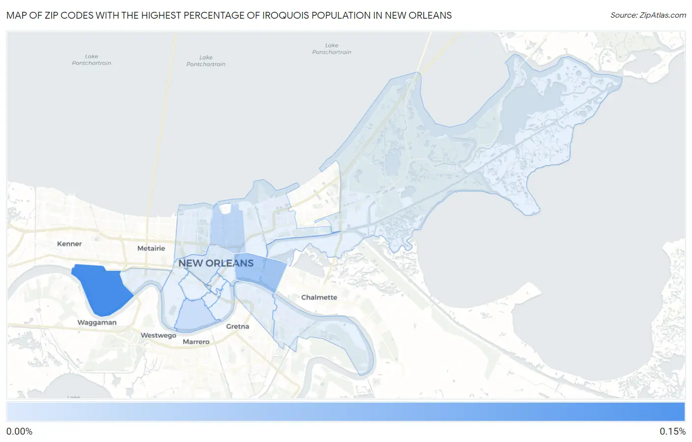 Zip Codes with the Highest Percentage of Iroquois Population in New Orleans Map