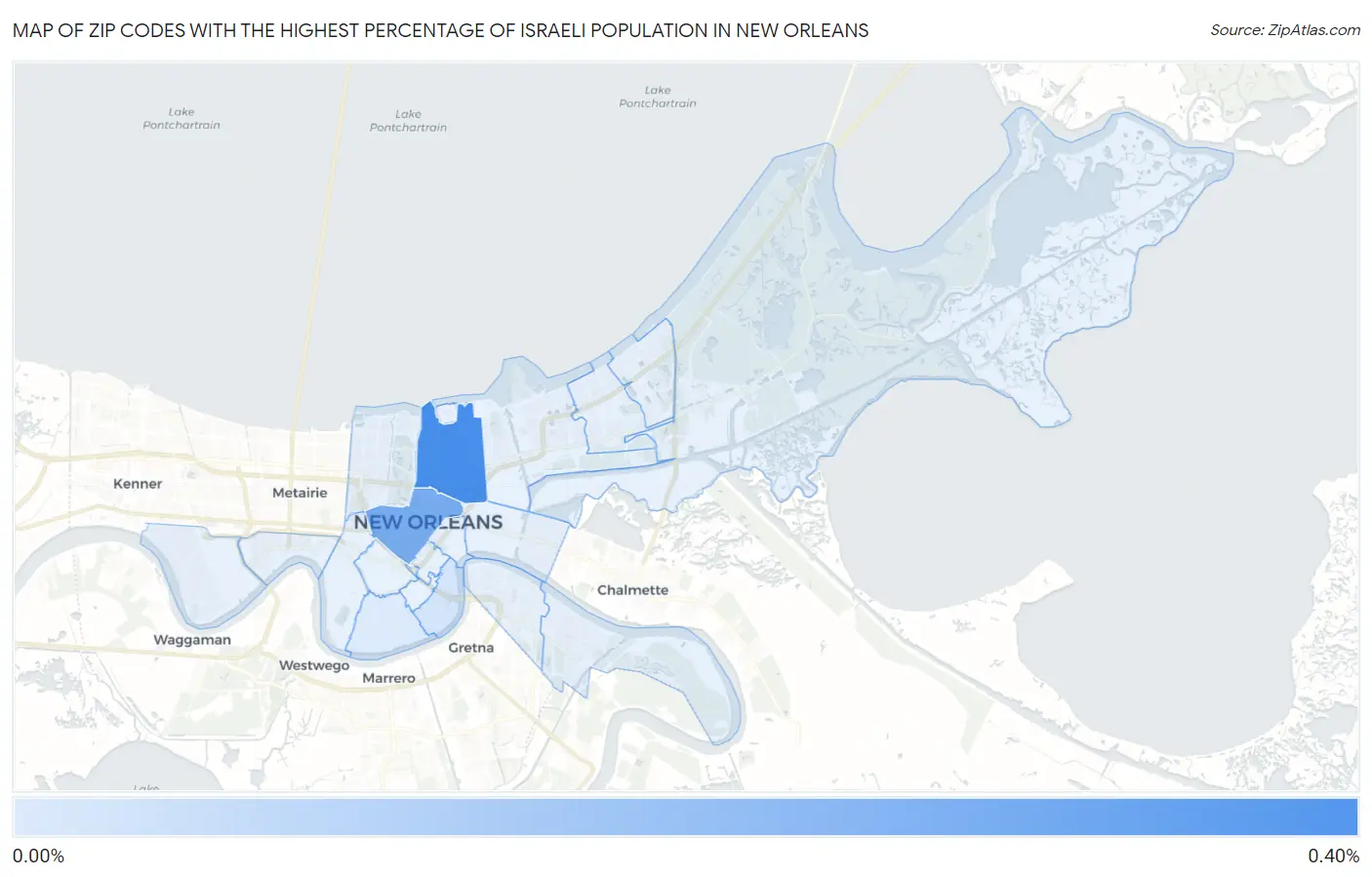 Zip Codes with the Highest Percentage of Israeli Population in New Orleans Map