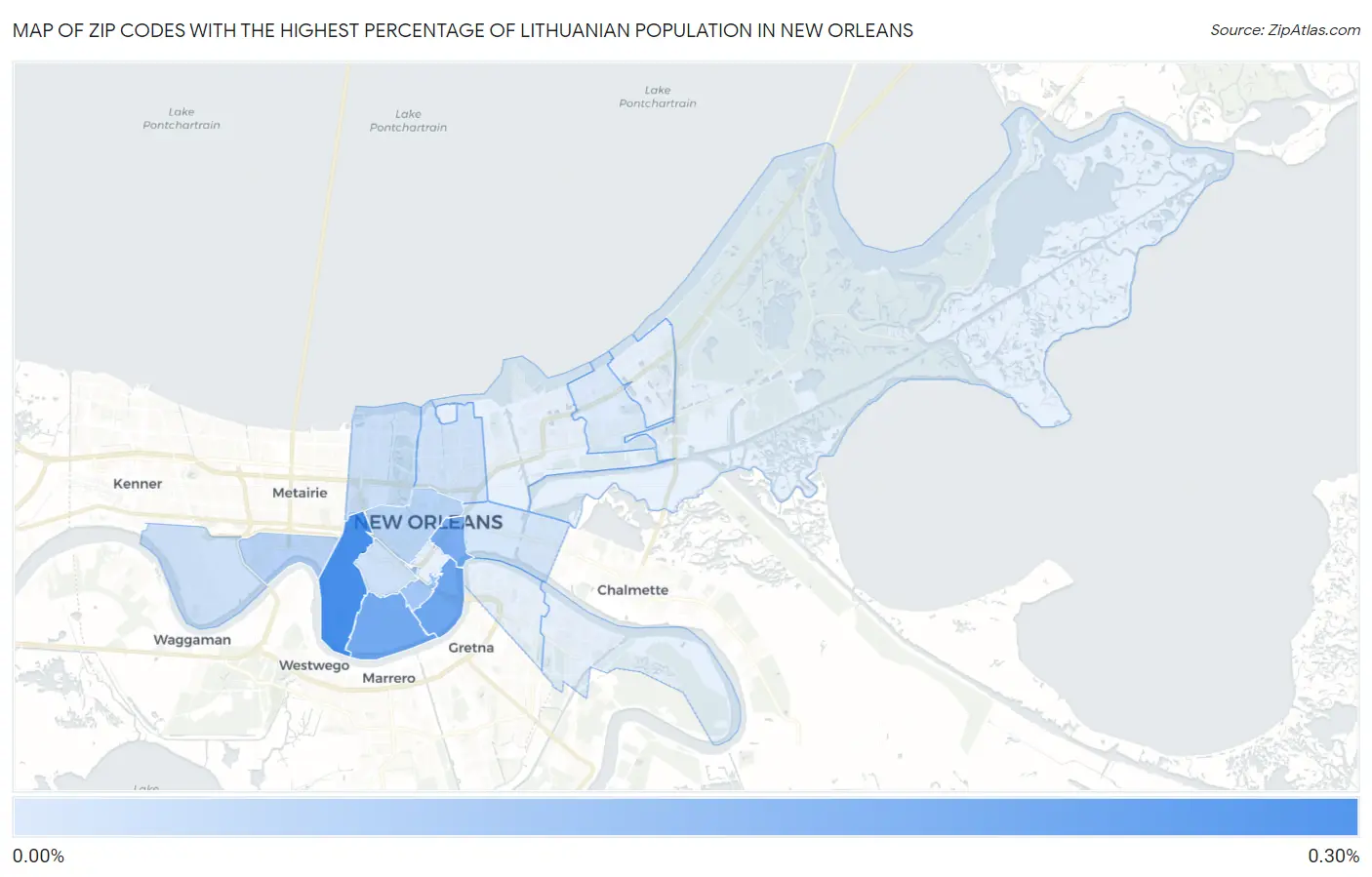 Zip Codes with the Highest Percentage of Lithuanian Population in New Orleans Map