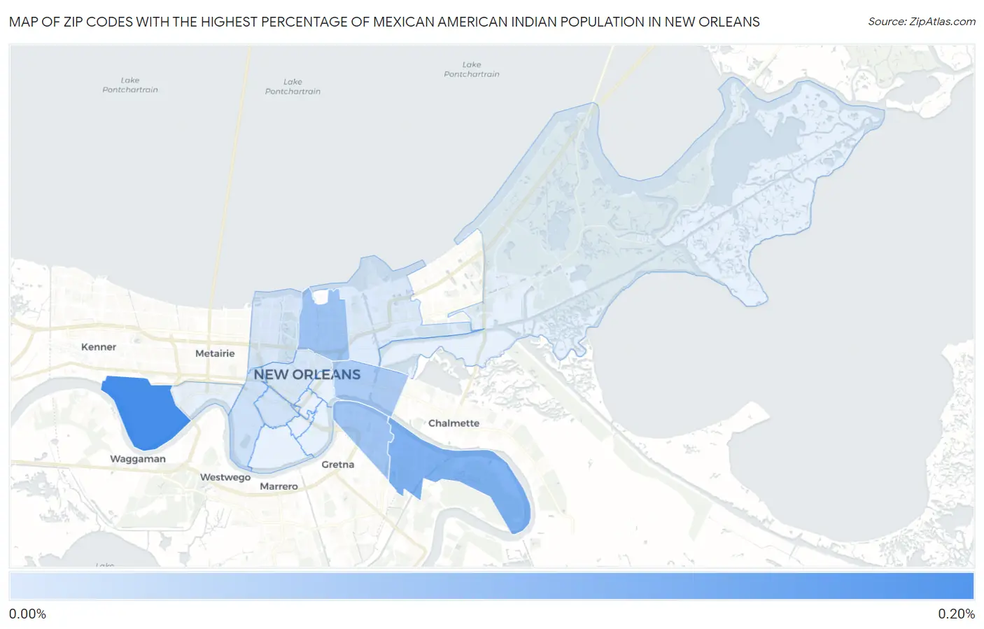 Zip Codes with the Highest Percentage of Mexican American Indian Population in New Orleans Map