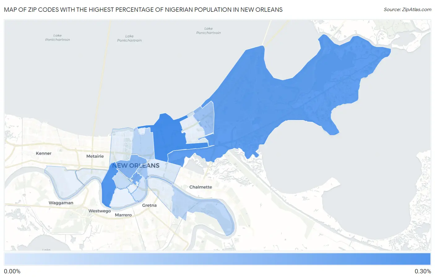 Zip Codes with the Highest Percentage of Nigerian Population in New Orleans Map