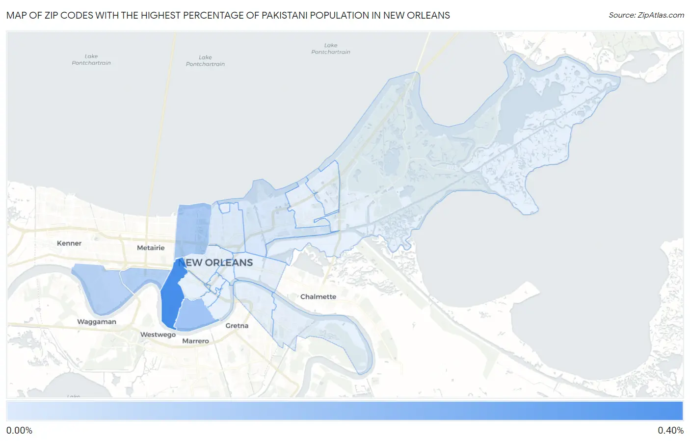 Zip Codes with the Highest Percentage of Pakistani Population in New Orleans Map