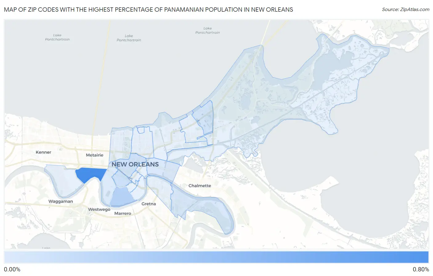 Zip Codes with the Highest Percentage of Panamanian Population in New Orleans Map
