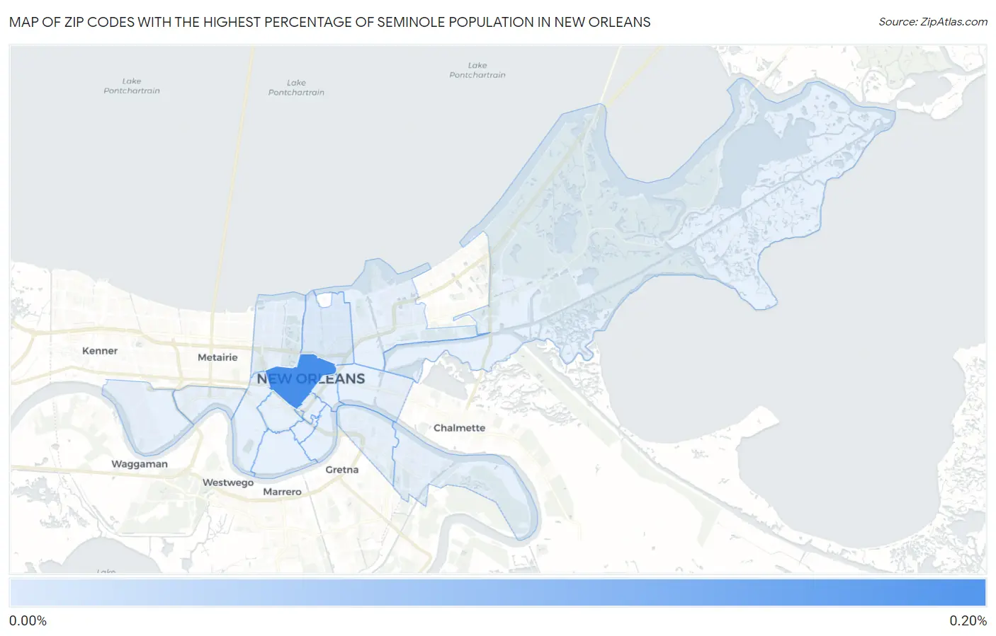 Zip Codes with the Highest Percentage of Seminole Population in New Orleans Map
