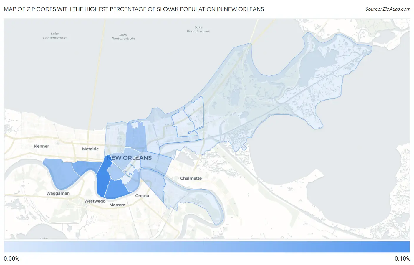 Zip Codes with the Highest Percentage of Slovak Population in New Orleans Map