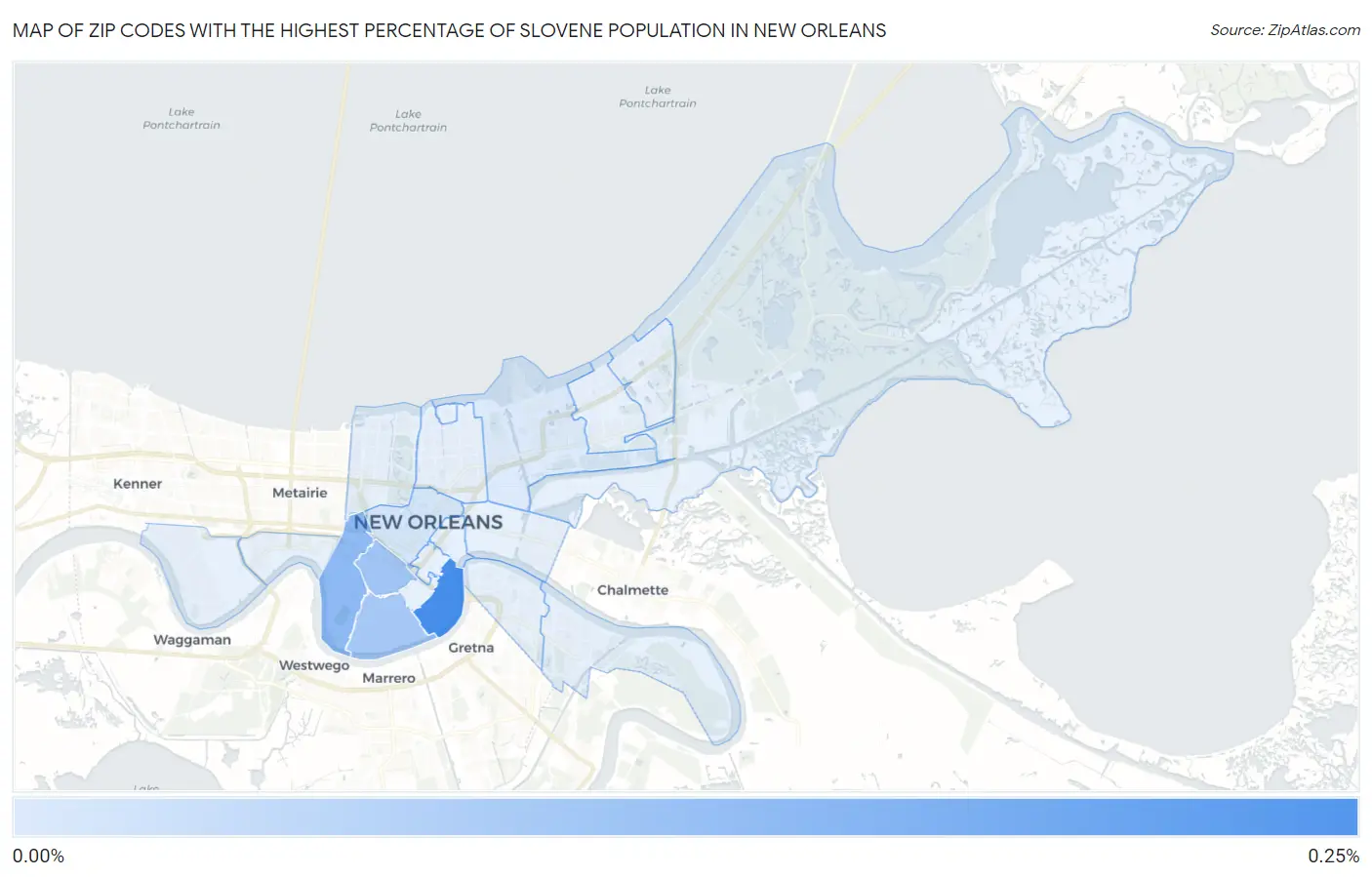 Zip Codes with the Highest Percentage of Slovene Population in New Orleans Map