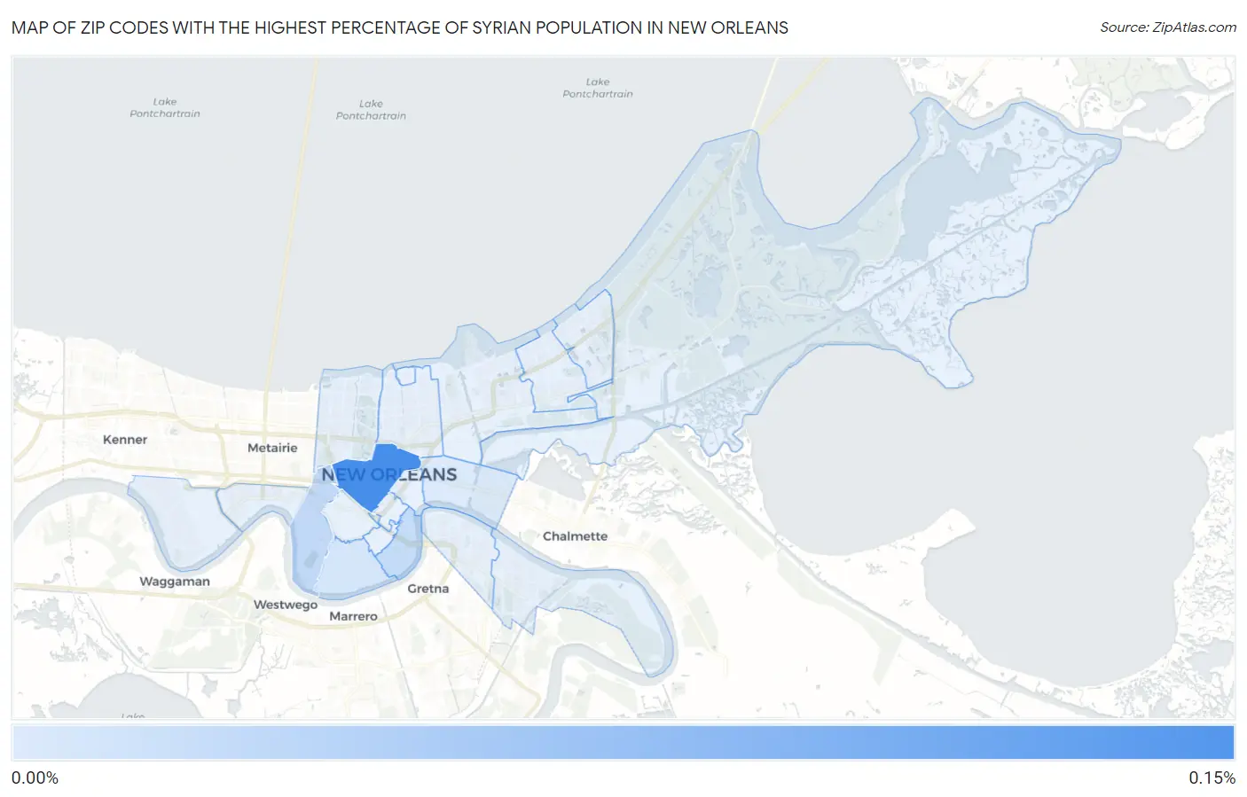 Zip Codes with the Highest Percentage of Syrian Population in New Orleans Map