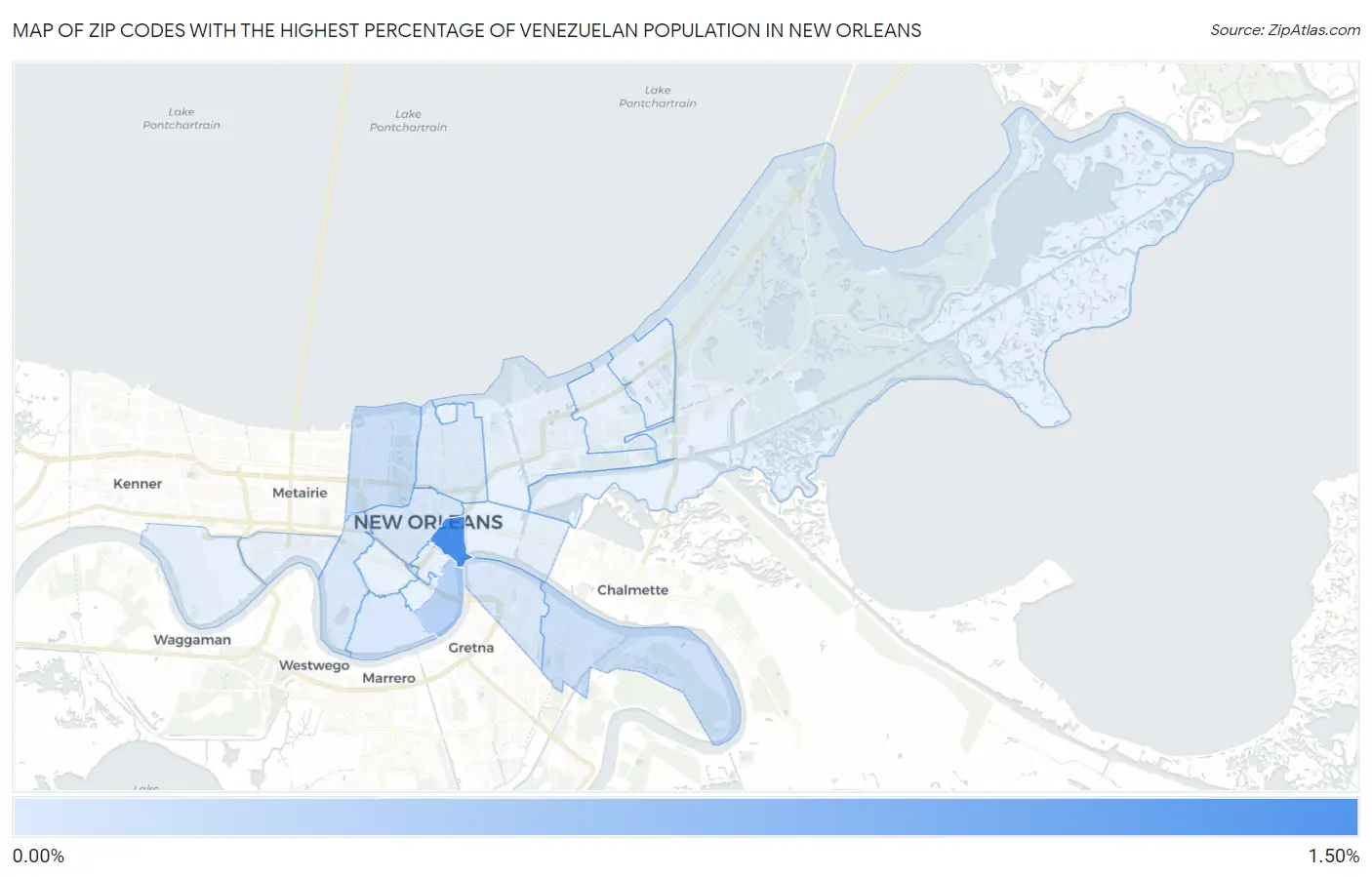 Zip Codes with the Highest Percentage of Venezuelan Population in New Orleans Map