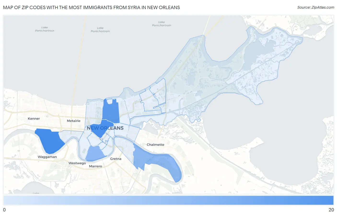 Zip Codes with the Most Immigrants from Syria in New Orleans Map