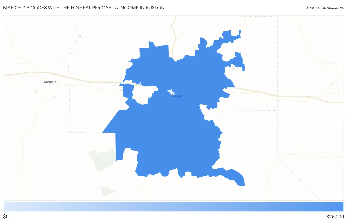 Zip Codes with the Highest Per Capita Income in Ruston Map