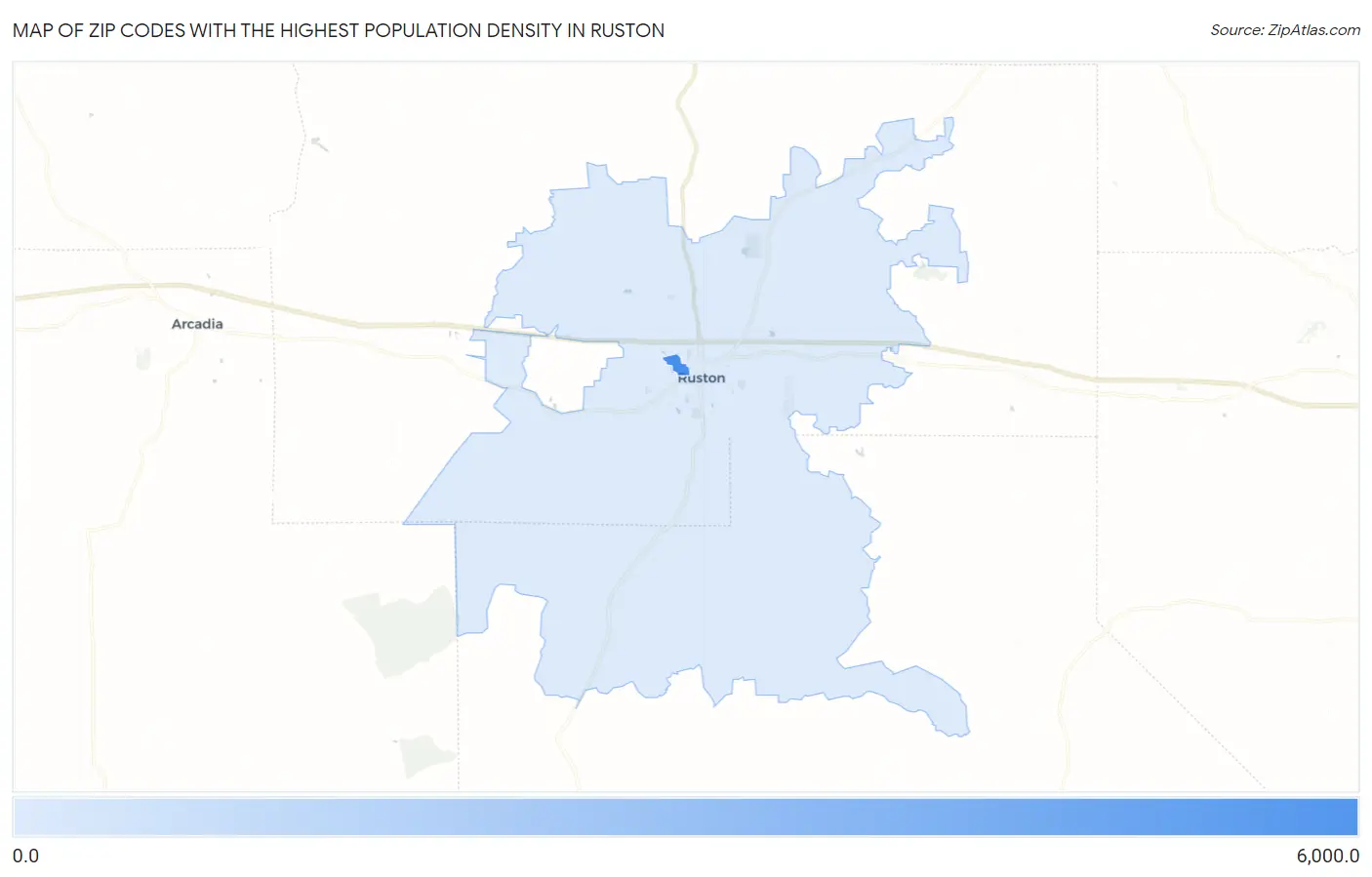 Zip Codes with the Highest Population Density in Ruston Map