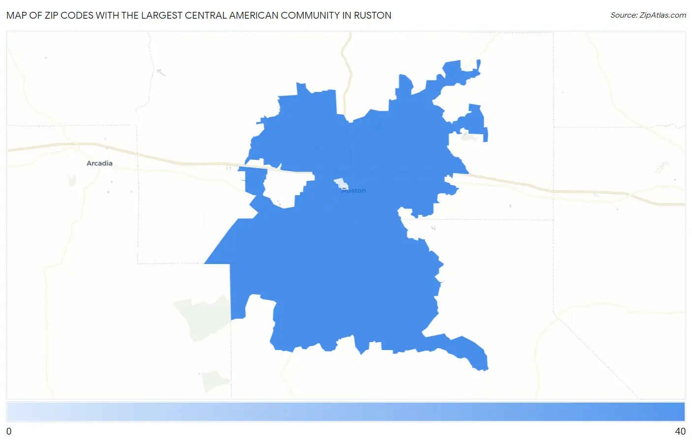 Zip Codes with the Largest Central American Community in Ruston Map