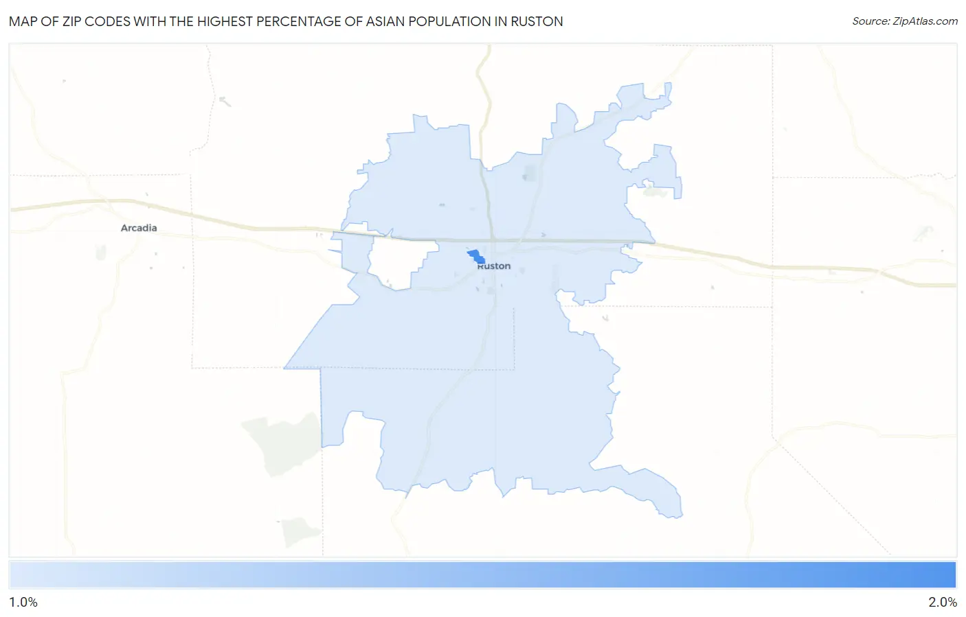 Zip Codes with the Highest Percentage of Asian Population in Ruston Map