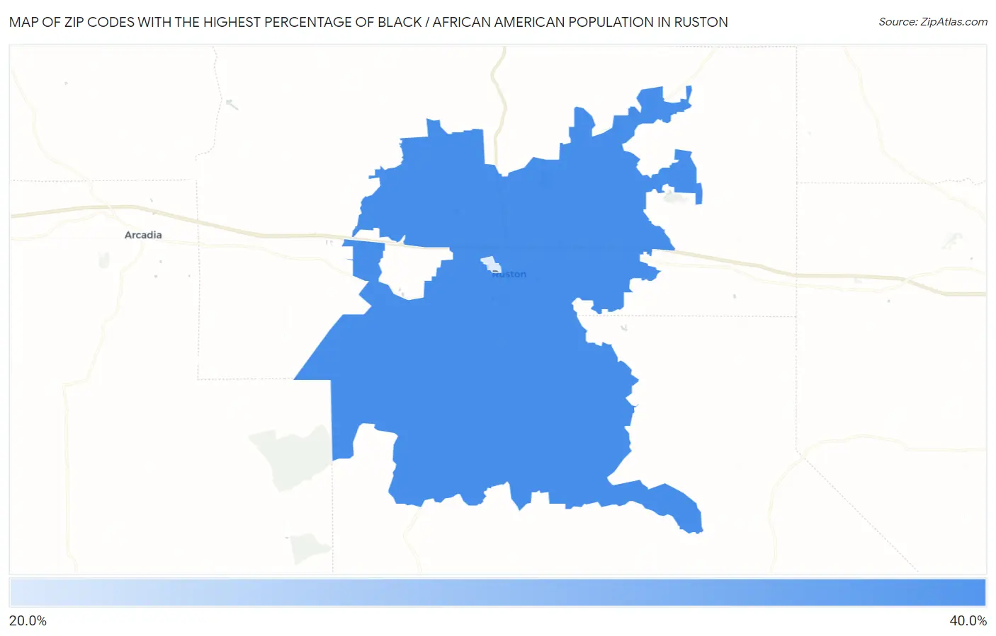 Zip Codes with the Highest Percentage of Black / African American Population in Ruston Map
