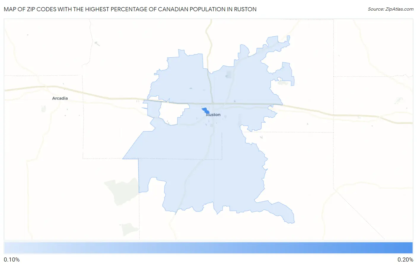Zip Codes with the Highest Percentage of Canadian Population in Ruston Map