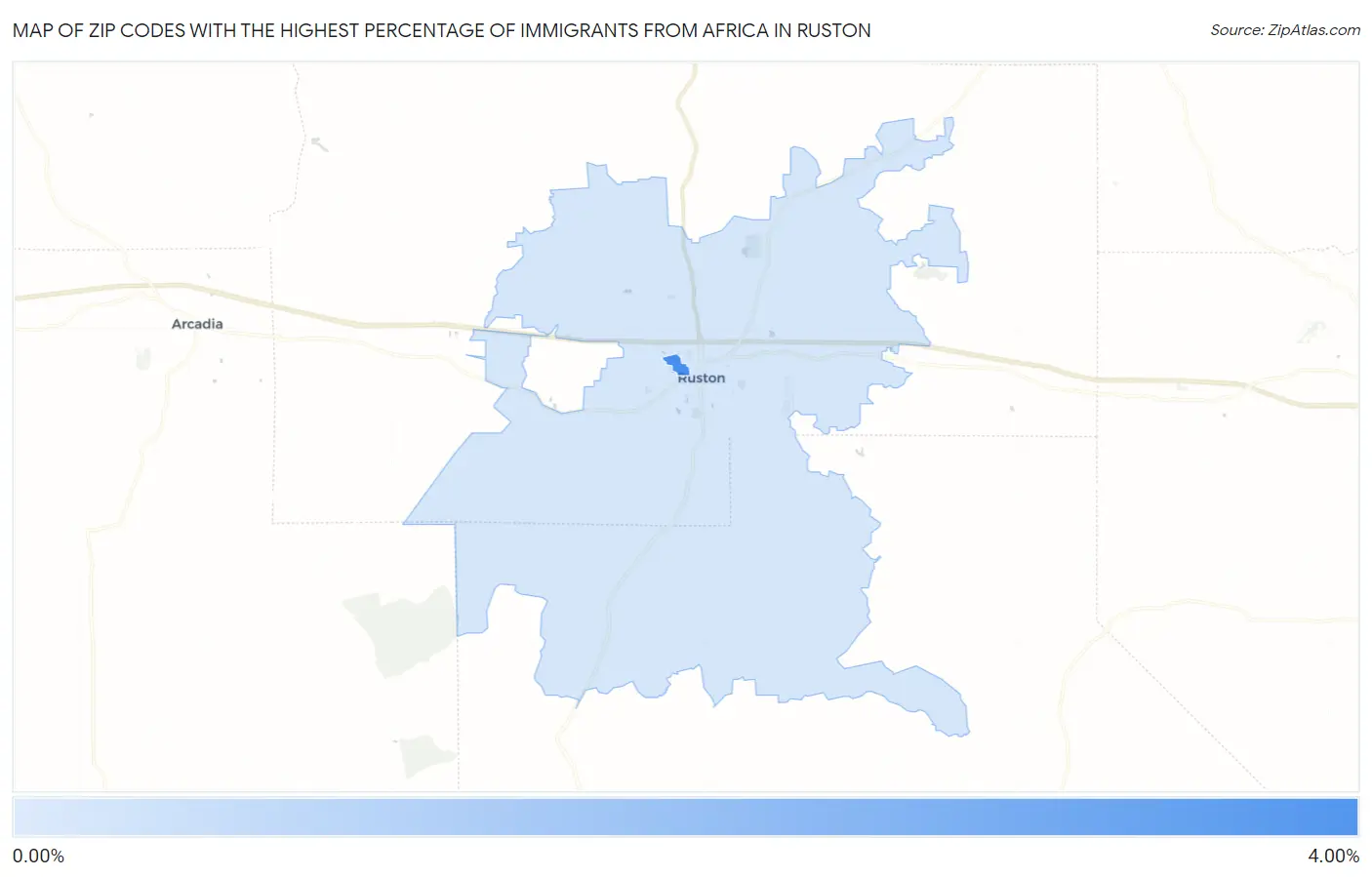 Zip Codes with the Highest Percentage of Immigrants from Africa in Ruston Map