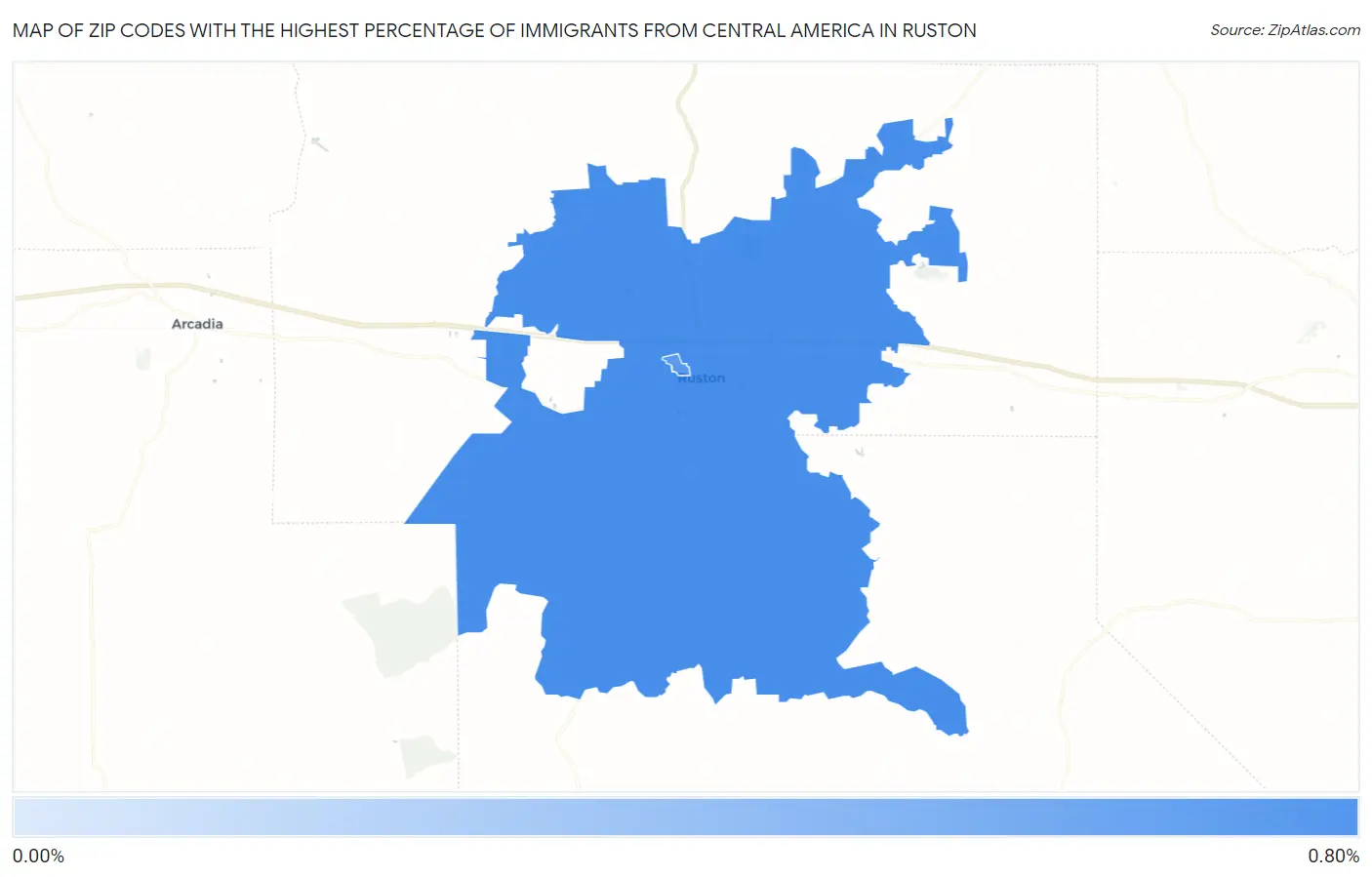 Zip Codes with the Highest Percentage of Immigrants from Central America in Ruston Map