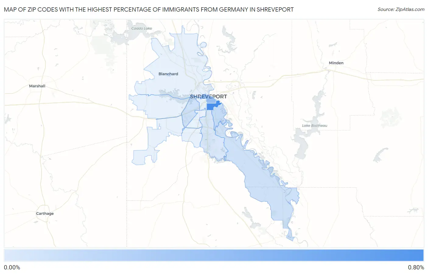 Zip Codes with the Highest Percentage of Immigrants from Germany in Shreveport Map
