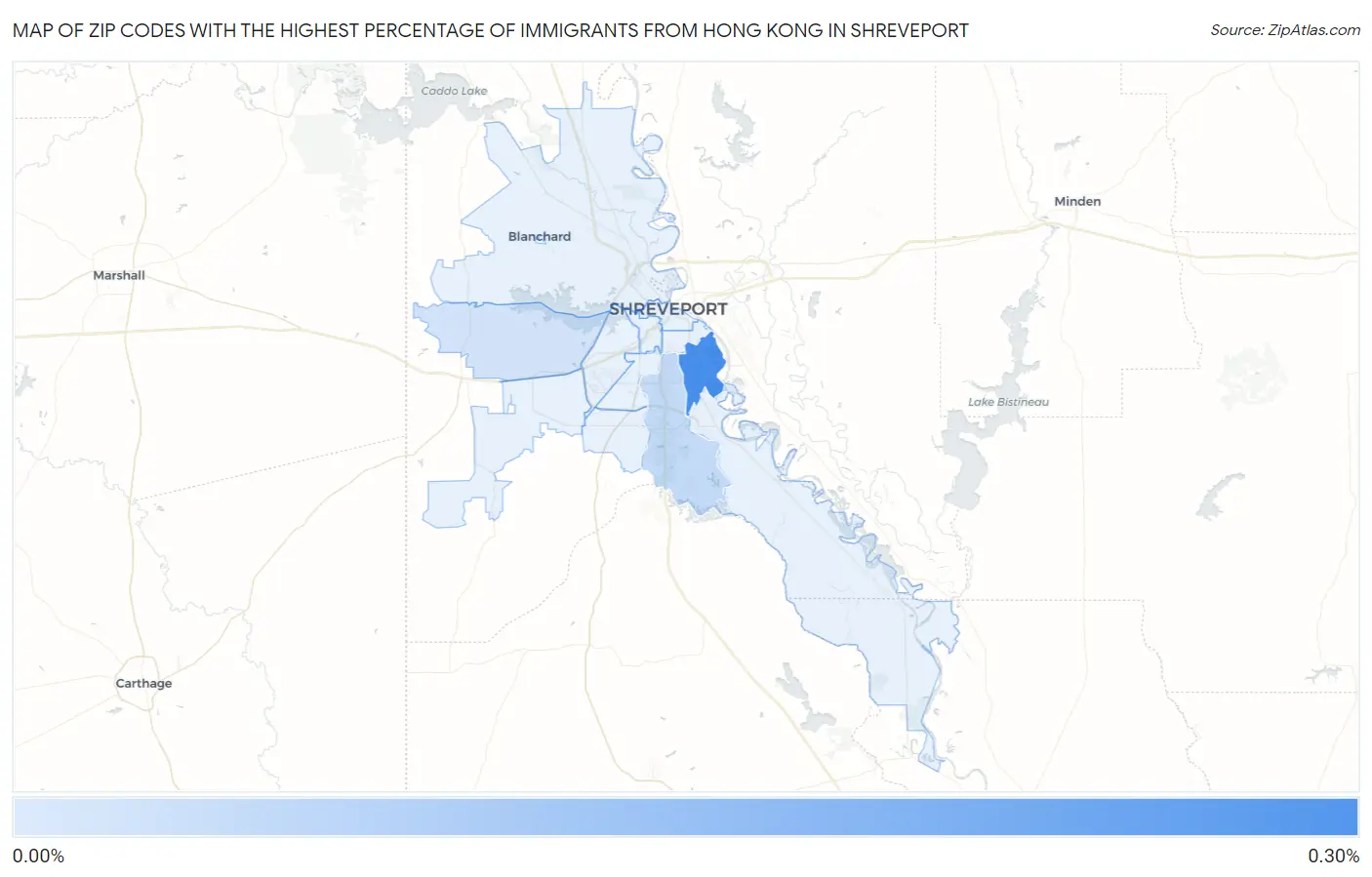 Zip Codes with the Highest Percentage of Immigrants from Hong Kong in Shreveport Map