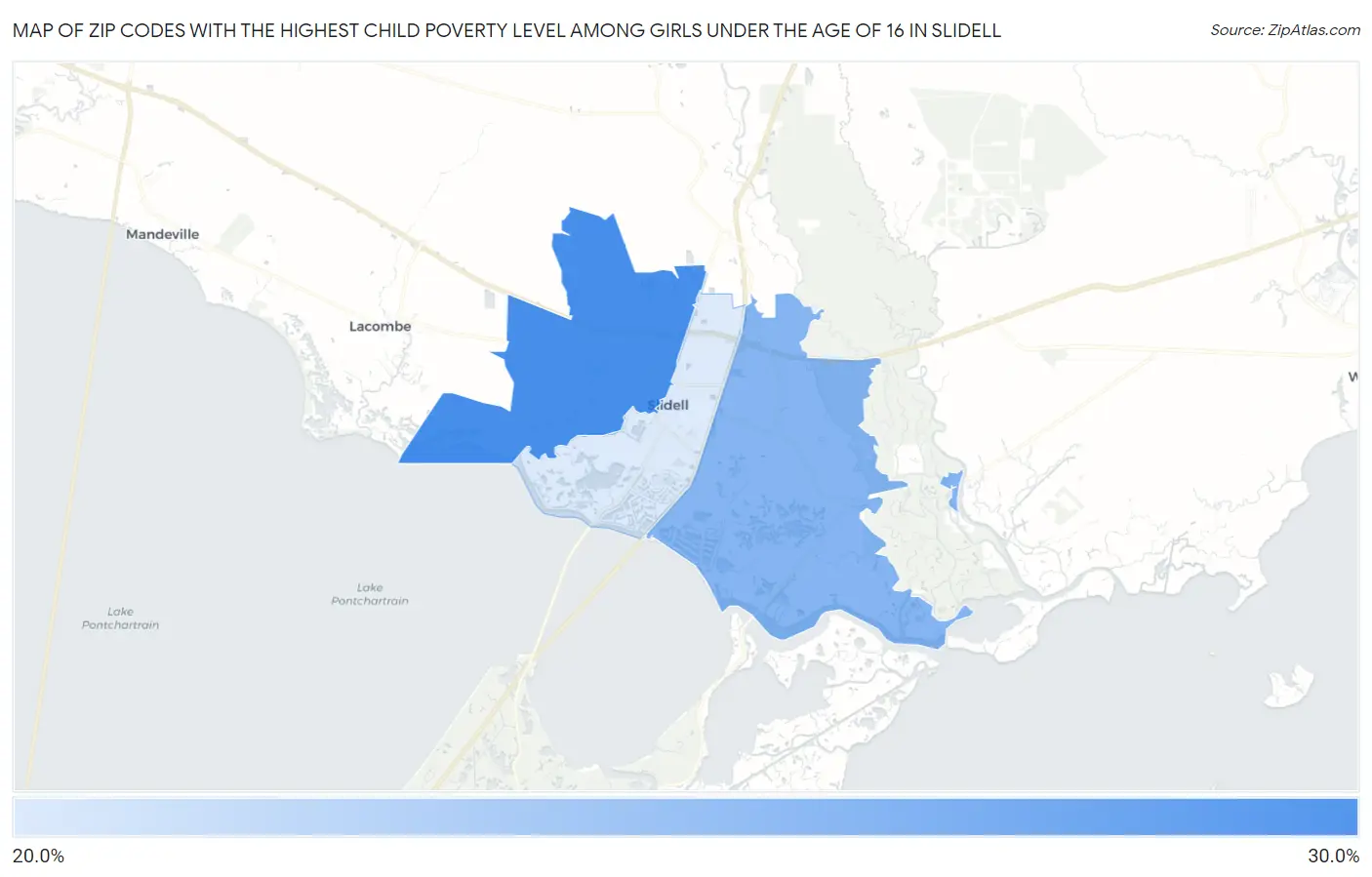 Zip Codes with the Highest Child Poverty Level Among Girls Under the Age of 16 in Slidell Map