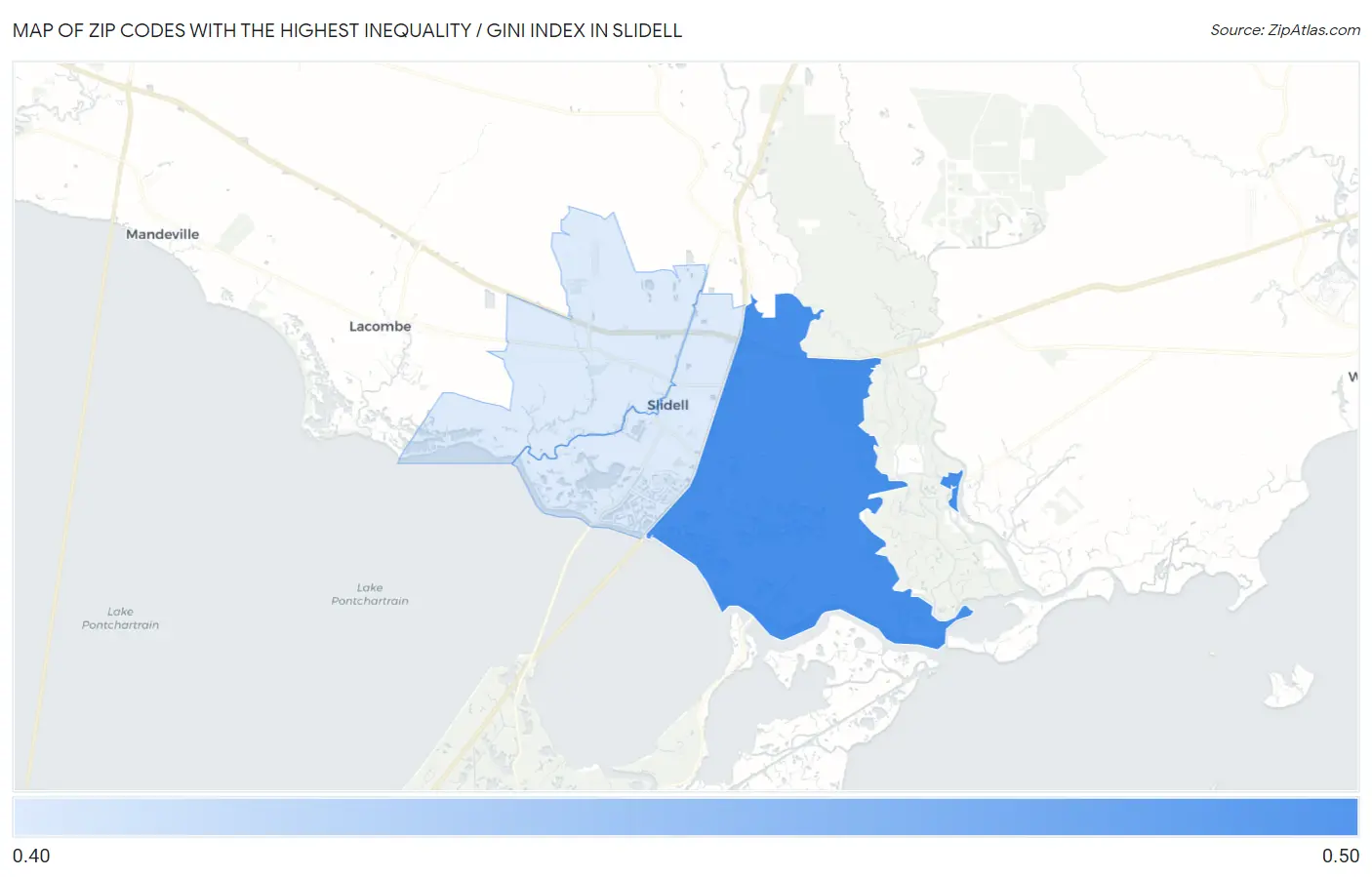 Zip Codes with the Highest Inequality / Gini Index in Slidell Map