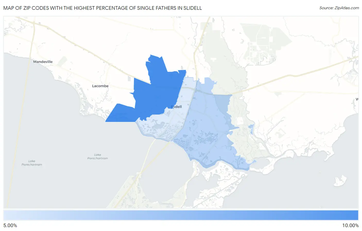 Zip Codes with the Highest Percentage of Single Fathers in Slidell Map