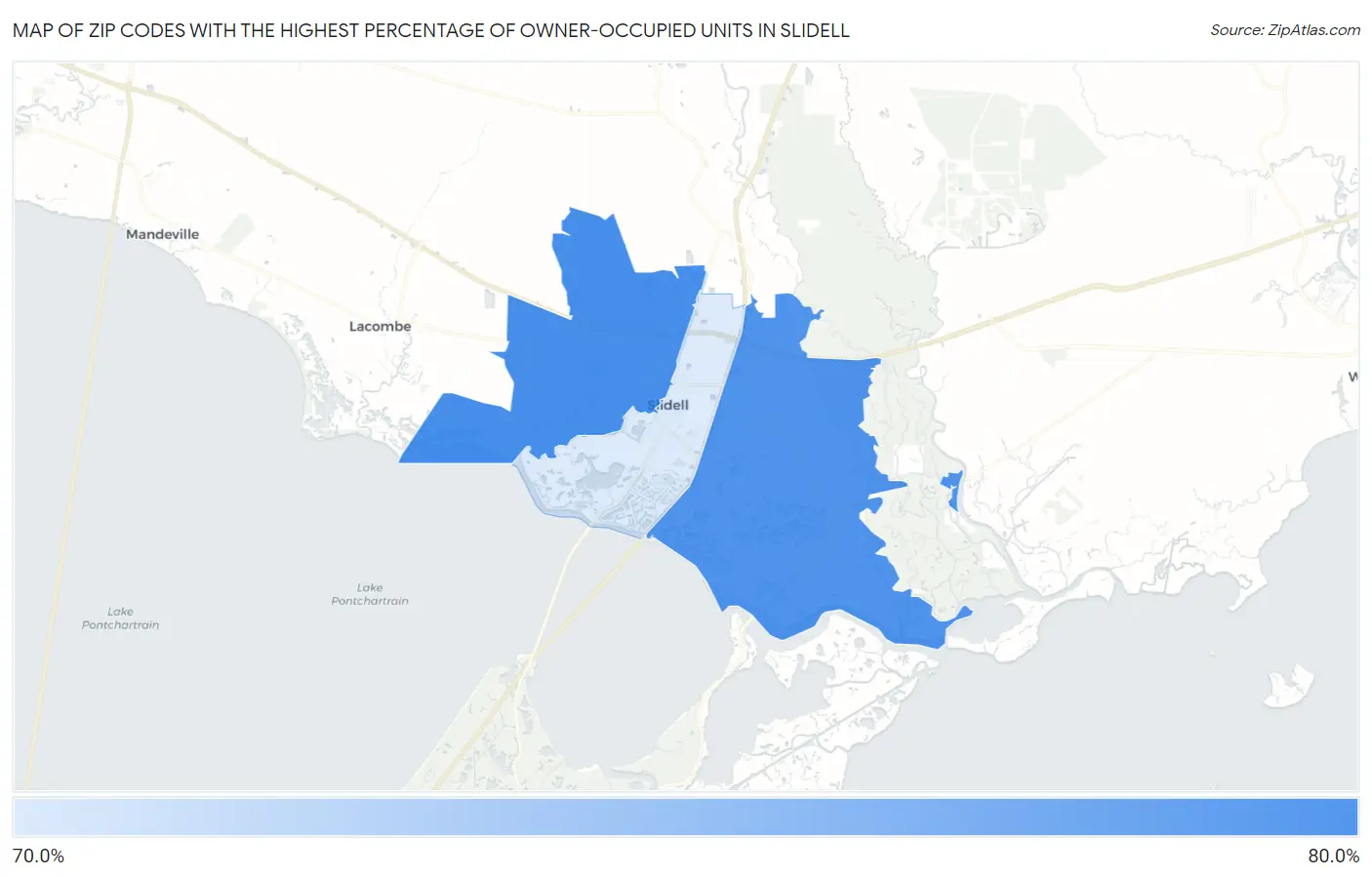 Zip Codes with the Highest Percentage of Owner-Occupied Units in Slidell Map