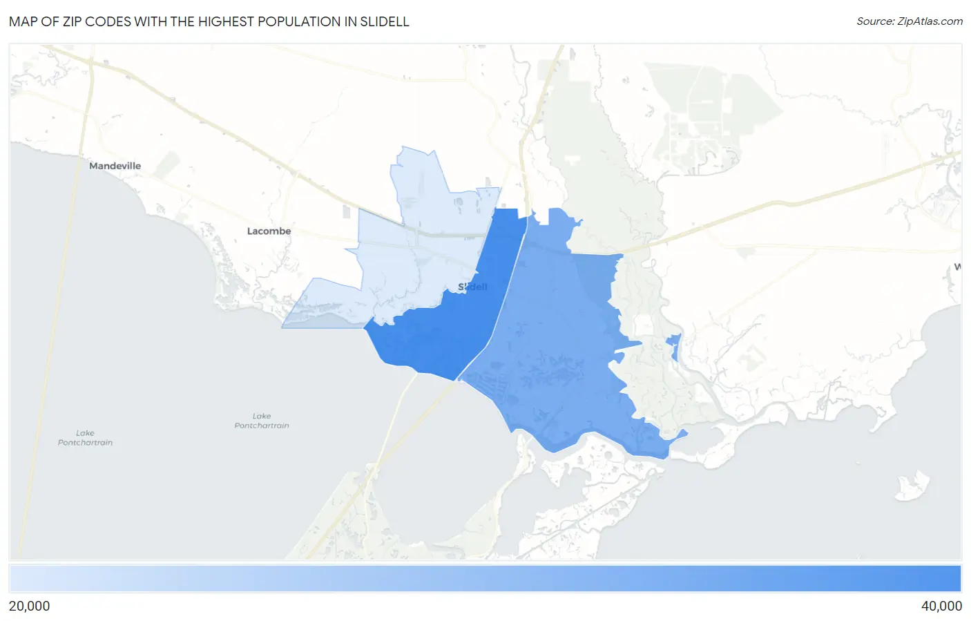 Zip Codes with the Highest Population in Slidell Map