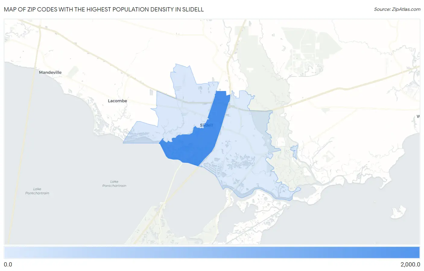 Zip Codes with the Highest Population Density in Slidell Map
