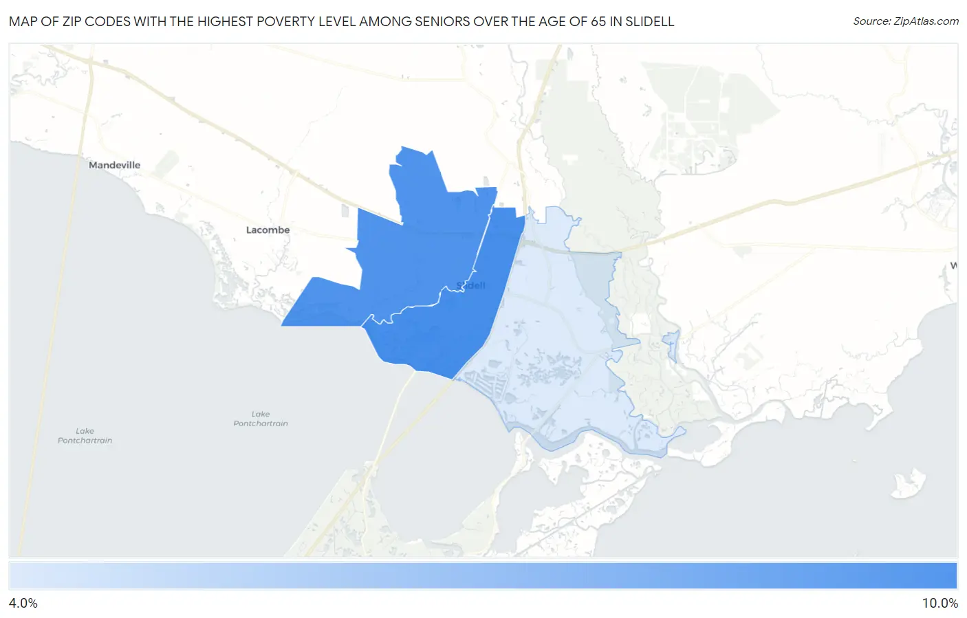 Zip Codes with the Highest Poverty Level Among Seniors Over the Age of 65 in Slidell Map