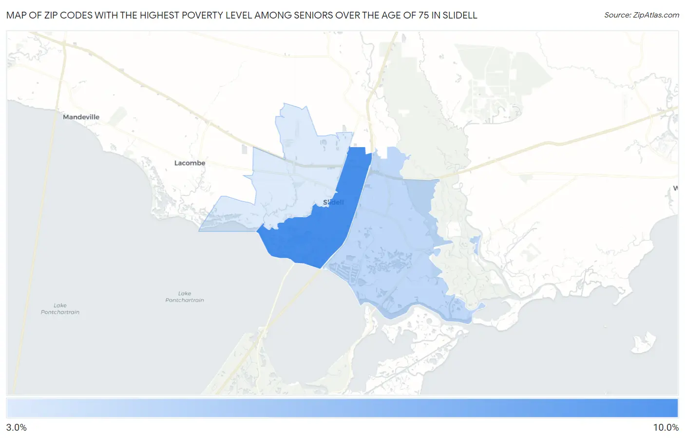 Zip Codes with the Highest Poverty Level Among Seniors Over the Age of 75 in Slidell Map