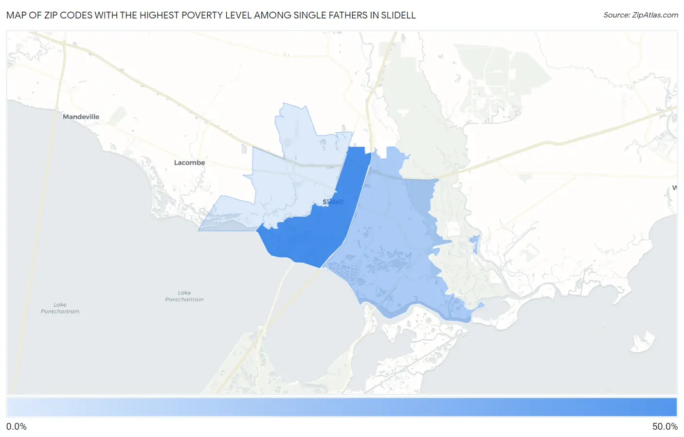 Zip Codes with the Highest Poverty Level Among Single Fathers in Slidell Map