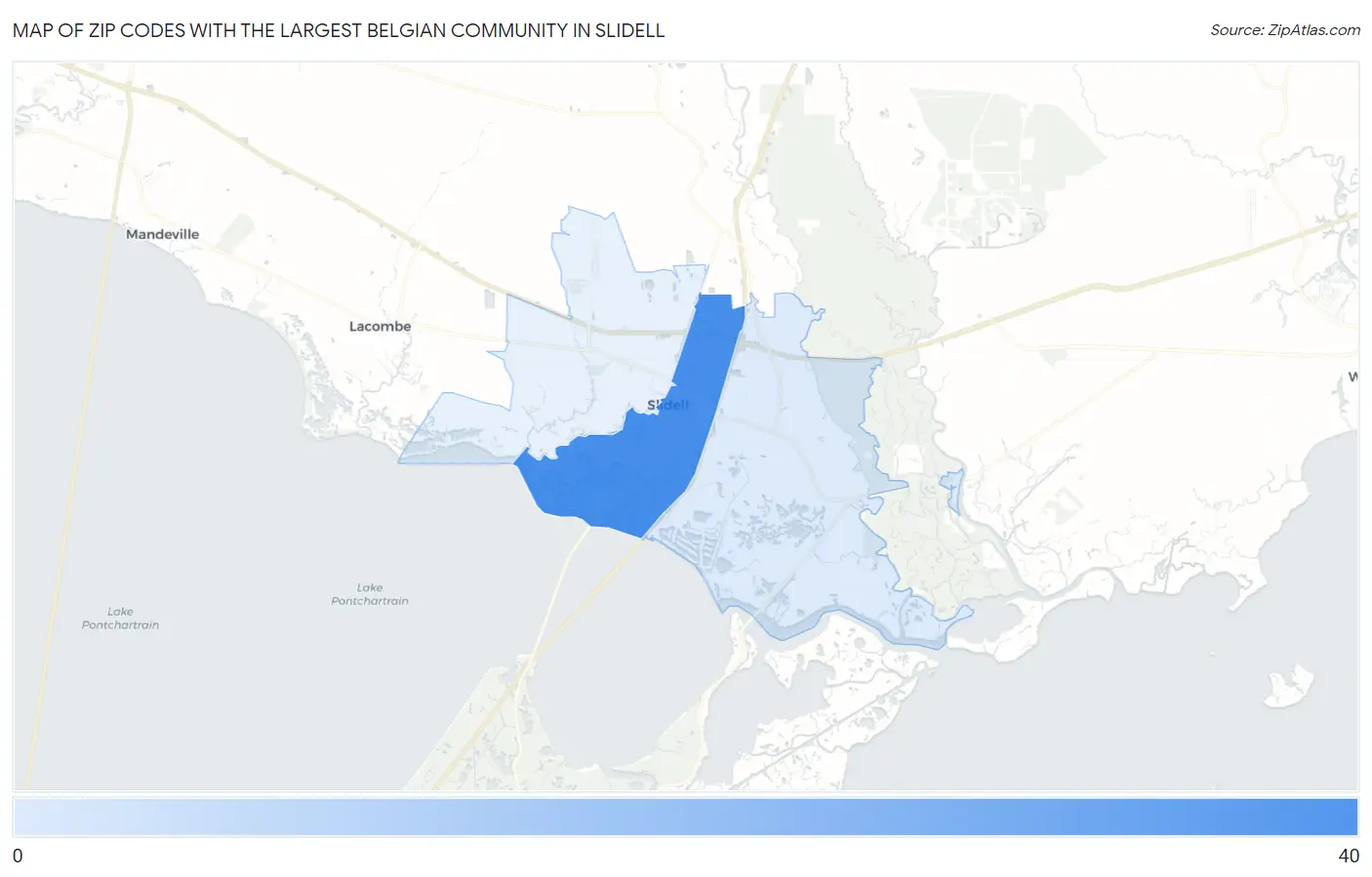 Zip Codes with the Largest Belgian Community in Slidell Map